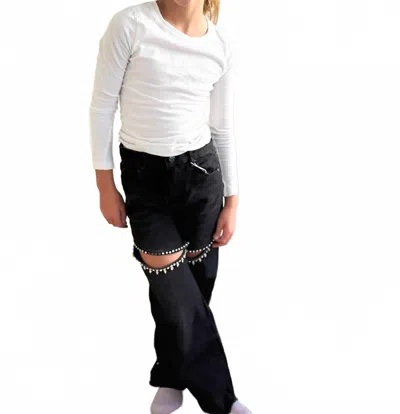 Tractr Kids' Girl's Crystal Slit Straight Jeans In Black