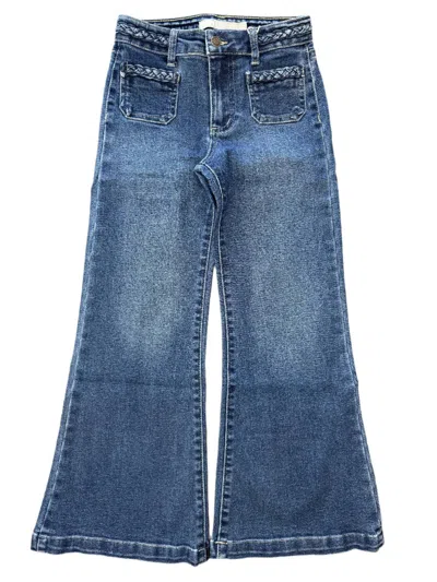 Tractr Kids' Girl's Mid Rise Braided Patch Pocket Jeans In Denim In Blue