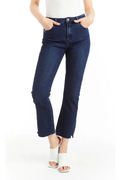 Tractr High Rise Ankle Crop Flare Jeans In Indigo In Blue