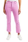 Tractr High Rise Crop Flare With Side Slit And Raw Hem In Peony Pink In Purple