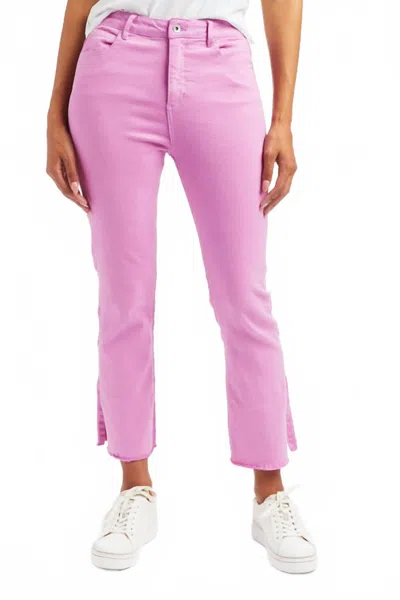 Tractr High Rise Crop Flare With Side Slit And Raw Hem In Peony Pink