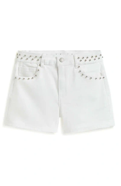 Tractr Kids' High Waist Stud Stretch Cotton Shorts In White