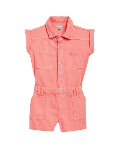 Tractr Babies'  Jeans Cargo Romper With Patch Pocket In Pink