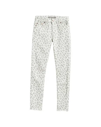 Tractr Jeans Diane Leopard Print Fray Hem Skinny Pant In White