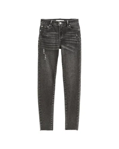 Tractr Jeans Diane Mid Rise Destructed Skinny Pant In Gray