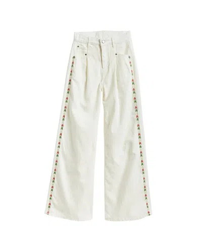 Tractr Jeans Embroidered Side Pleated Leg Pant In Gray