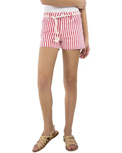 Tractr Jeans Mid Rise Stripe Short In Pink