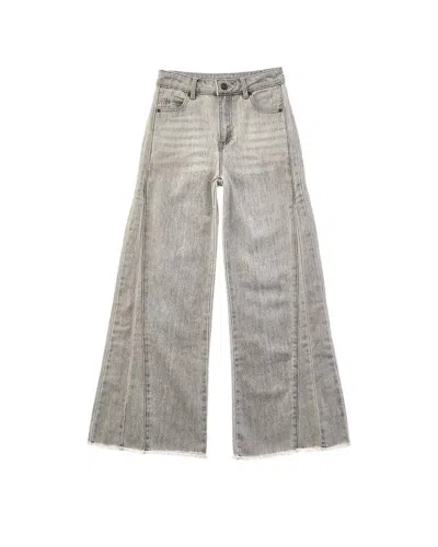 Tractr Jeans Side Paneled Seam Wide Leg Pant With Fray Hem In Gray
