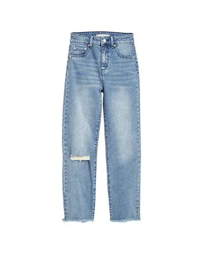 Tractr Jeans Straight Crop Pant With Fray Hem In Blue