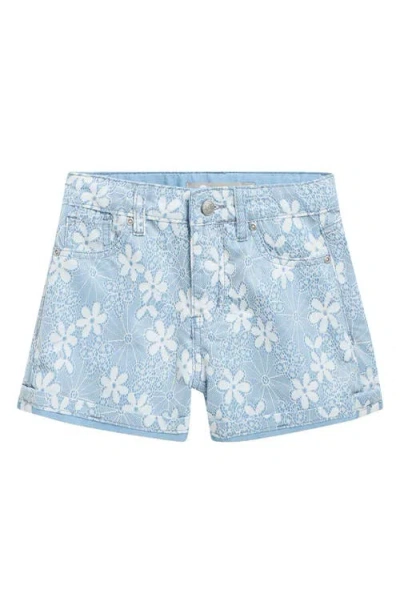 Tractr Kids' Bonded Lace Cotton Blend Denim Shorts In Blue