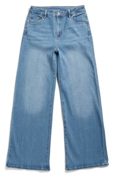 Tractr Kids' Bow Embroidered Wide Leg Jeans In Blue