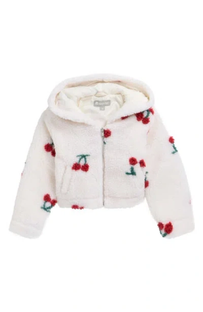 Tractr Kids' Cherry Print High Pile Fleece Jacket In White
