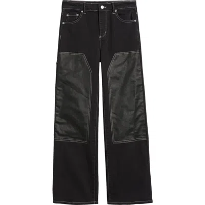 Tractr Kids' Coated Knee Wide Leg Jeans In Black
