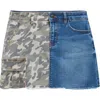 Tractr Kids' Colorblock Camo Print & Denim Skirt In Animal Print
