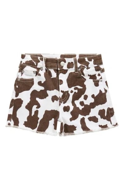 Tractr Kids' Cow Print Cutoff Denim Shorts In Brown