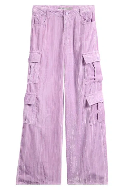Tractr Kids' Crushed Velveteen Cargo Pants In Lilac