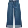 Tractr Kids' Wide Leg Cuffed Hem Jeans In Blue