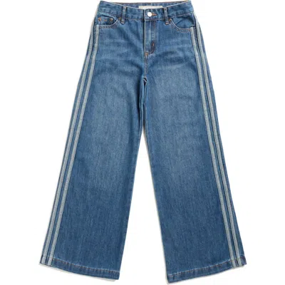 Tractr Kids' Double Stripe Wide Leg Jeans In Blue