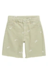 Tractr Kids' Embroidered Denim Bermuda Shorts In Green