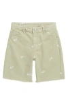 Tractr Kids' Embroidered Denim Bermuda Shorts In Sage
