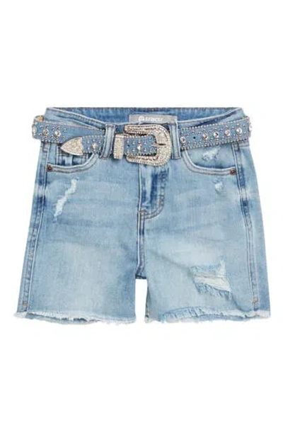 Tractr Kids' Emma Belted Western Fray Hem Denim Shorts