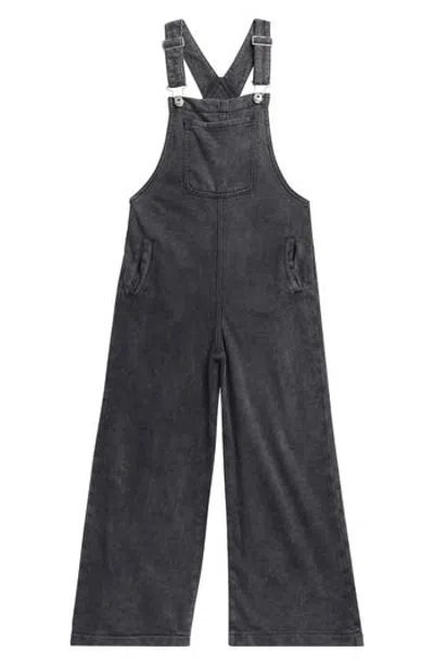 Tractr Kids' Faded Denim Wide Leg Overalls In Charcoal