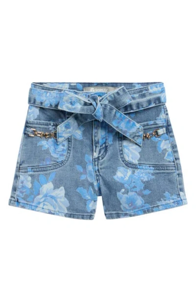 Tractr Kids' Floral Belted Denim Shorts In Blue