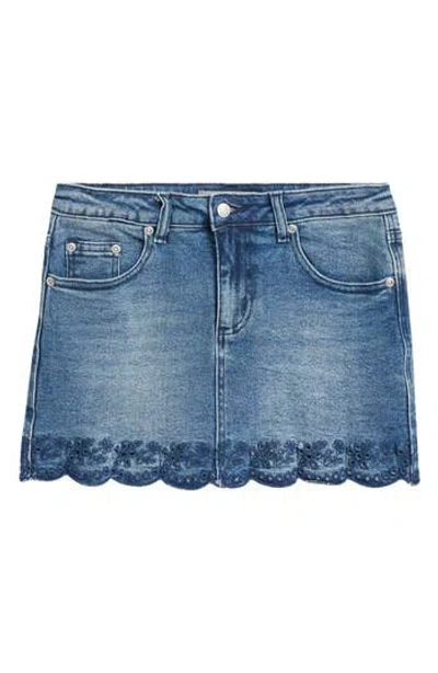 Tractr Kids' Floral Embroidered Hem Skort In Blue