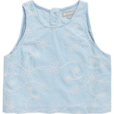 Tractr Kids' Floral Embroidered Tank In Blue