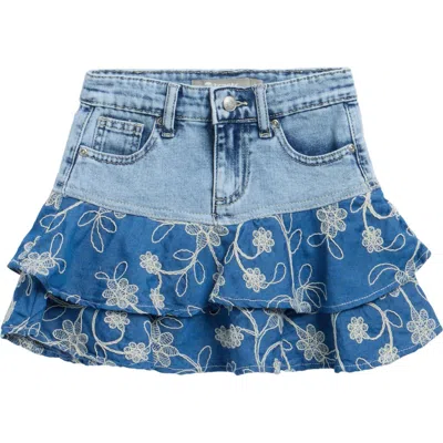 Tractr Kids' Floral Embroidered Tiered Flounce Skirt In Black