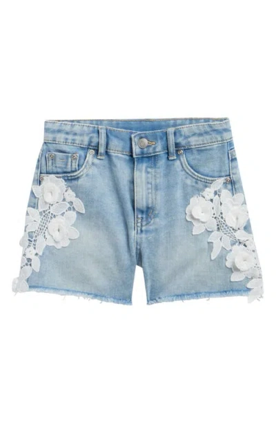 Tractr Kids' Floral Lace Denim Shorts In Blue