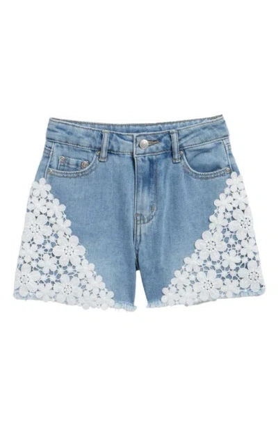 Tractr Kids' Floral Lace Denim Shorts In Purple