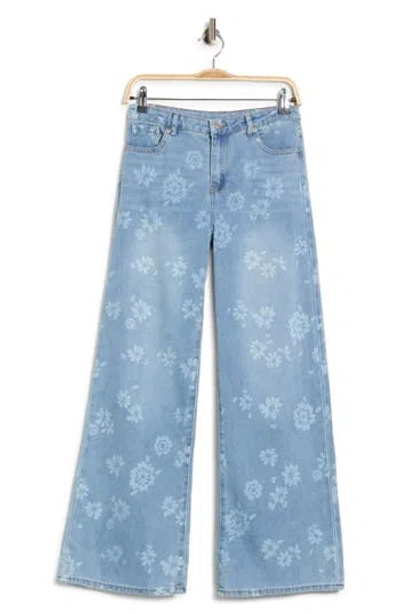 Tractr Kids' Floral Wide Leg Jeans In Blue