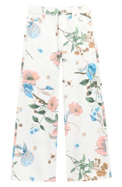 Tractr Kids' Floral Wide Leg Jeans In White
