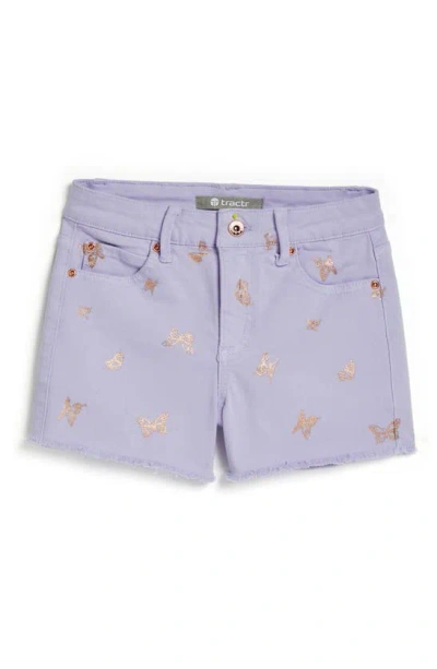 Tractr Kids' Foil Butterfly Cutoff Denim Shorts In Pastel Lilac