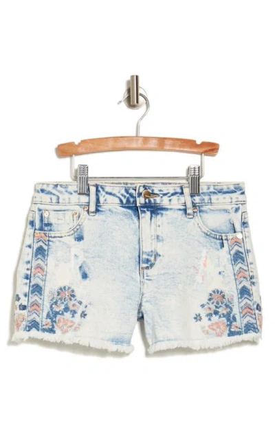 Tractr Kids' Frayed Embroidery Cutoff Denim Shorts In Neutral