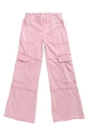 Tractr Kids' French Terry Wide Leg Cargo Pants In Pink