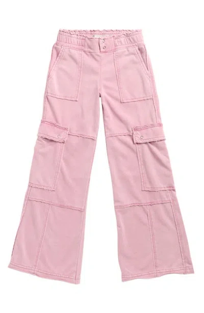 Tractr Kids' French Terry Wide Leg Cargo Pants In Pink