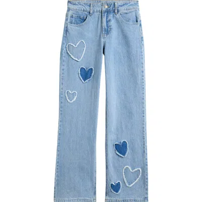 Tractr Kids' Heart Patch Wide Leg Jeans In Blue