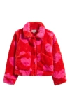 Tractr Kids' Heart Print Faux Fur Jacket In Pink