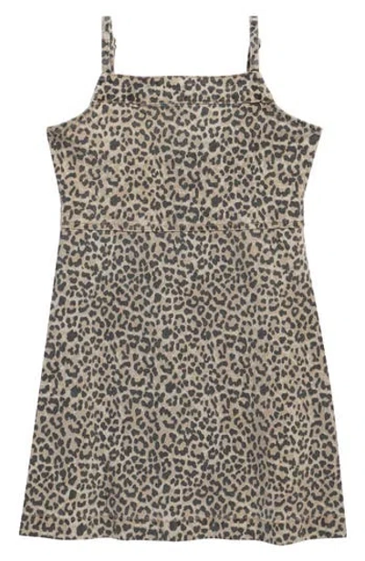 Tractr Kids' Leopard Print Strap Minidress In Brown