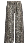 Tractr Kids' Leopard Print Wide Leg Jeans In Animal Print