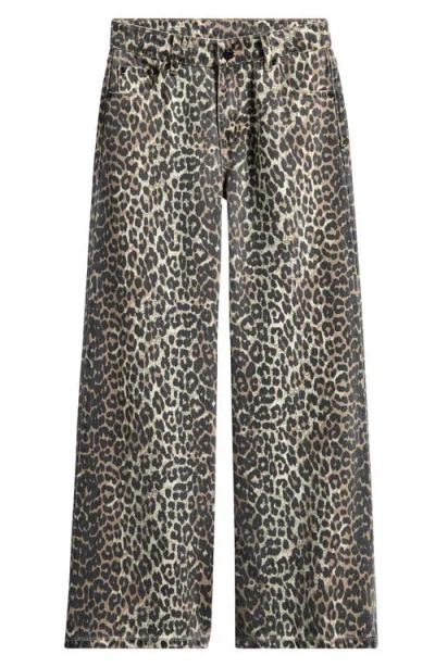 Tractr Kids' Leopard Print Wide Leg Jeans In Animal Print