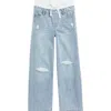Tractr Kids' Mixed Media Pull-on Wide Leg Jeans