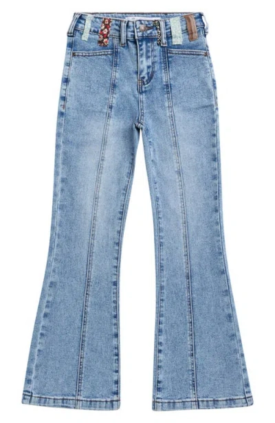 Tractr Kids' Mixed Print Belt Loop Wide Leg Jeans In Blue