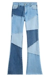 Tractr Kids' Patchwork Flare Jeans In Aged Patch