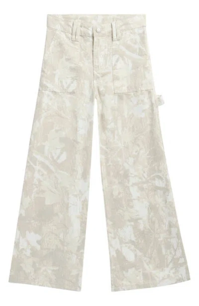 Tractr Kids' Print Wide Leg Carpenter Jeans In Neutral