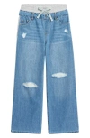 Tractr Kids' Pull-on Terry & Denim Drawstring Pants