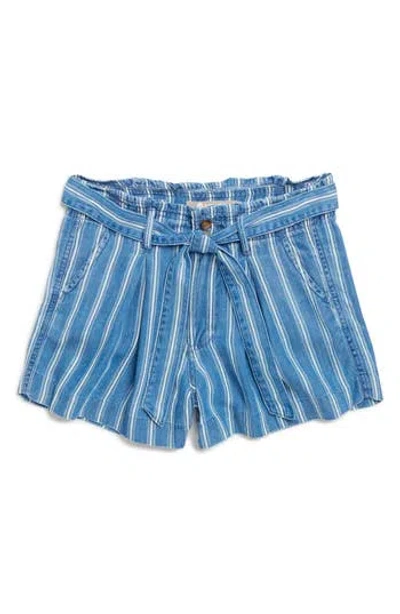 Tractr Kids' Railroad Stripe Belted Paperbag Shorts In Blue Stripe
