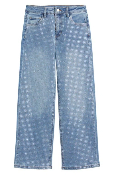 Tractr Kids' Rhinestone Crop Straight Leg Jeans In Indigo